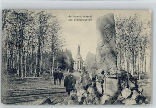 W4930 Detmold Hermannsdenkmal und Bismarckstein 1910 AK Bauwerk