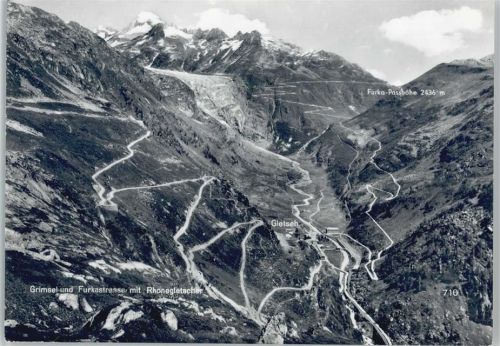 1958 Grimsel und Furkastrasse mit Rhonegletscher Foto AK