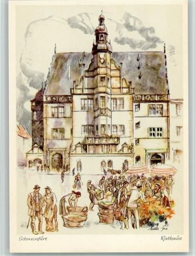 Schweinfurt Rathaus Marktszene sign. willy Müller