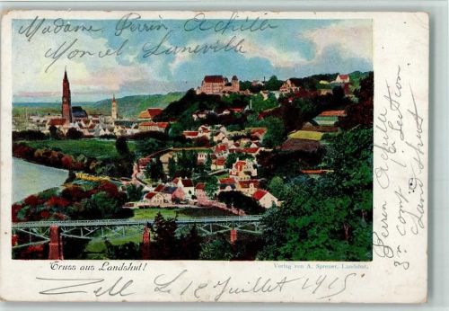 Landshut Teilansicht, Eisenbahnbrücke 1916 AK