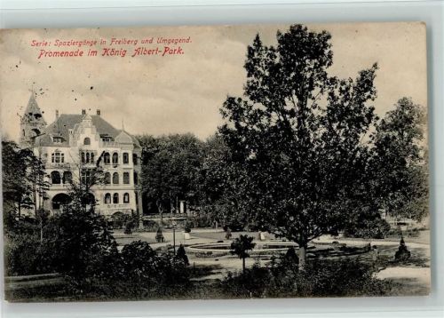 Freiberg 1915 Promenade im König Albert-Park Serie: Spaziergänge in Freiberg und Umgebung Feldpoststempel