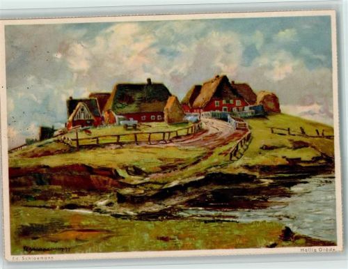 25869 W2251 Gröde , Hallig Künstlerkarte Ortsansicht sign. Ed. Schloemann