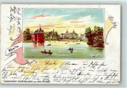 Köln Stadt 1898 Volksgarten See Ruderboote Schwäne