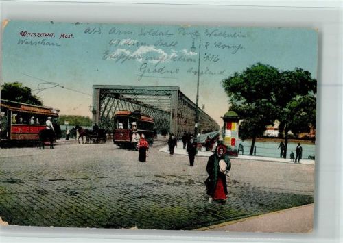 Warschau 1915 Brücke Straßenbahn