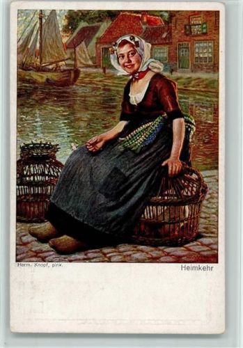Frau in Kleid im Hafen sitzt auf Käfig mit huhn