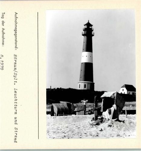Hörnum Leuchtturm und Strand Foto montiert auf Karton