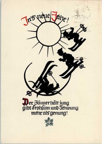 1965 Neujahr - Skiläufer AK