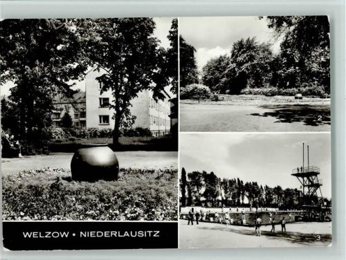 Welzow AWG-Neubauten und Jahnpark Jahnpark Schwimmbad Sprungturm 3-Bildaufnahme
