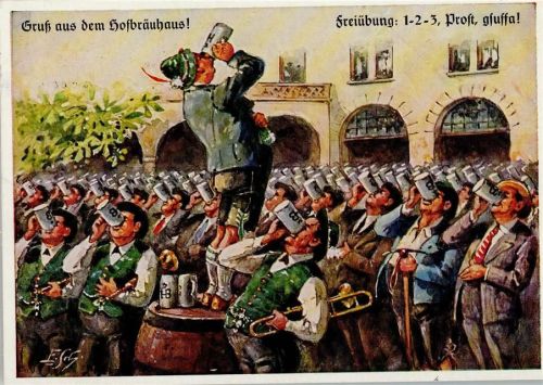 1962 Humor - Freiübung in Bier trinken , sign Schlemo - Verlag Lengauer Nr. 3047 AK