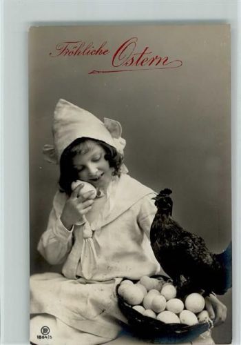 1909 Serie 1864-5 - Ostern, Kind mit einen Huhn und ein Korb voll Eier AK