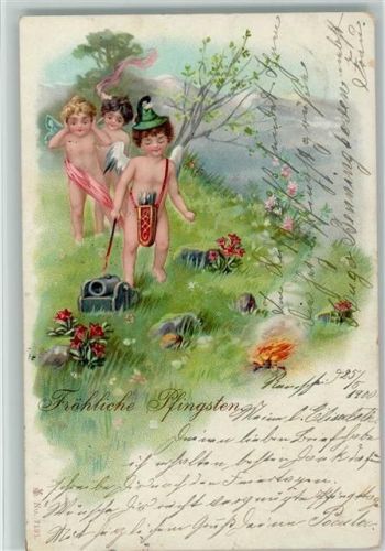 1901 Pfingsten - Engel schießen mit Kanonen AK