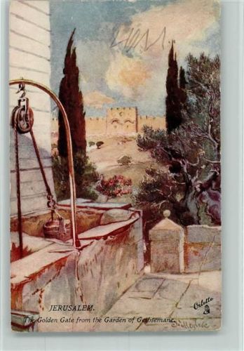 Jerusalem Goldenes Tor vom Garten des Gethsemane Oilette Serie The Holly Land 7309