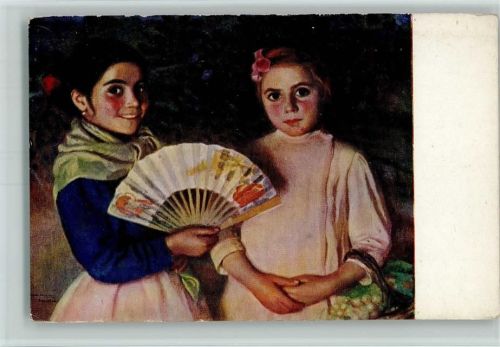 Las Dos Amigas von Eugenio Hermoso Fächer Künstlerkarte