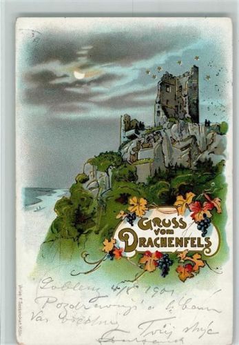 Drachenfels 1901 Ruine Drachenfels Mondschein