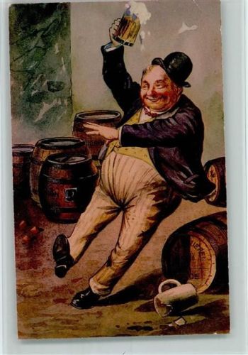 1918 Biertrinker, Bierfässer, Eckknick AK