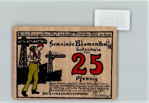 Blumenthal Notgeld Kräne Hammer Spindel