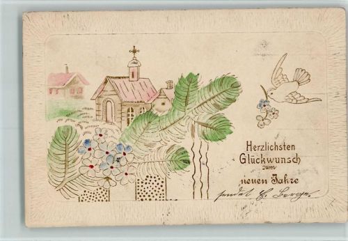 1904 Neujahr - Kirche und Taube AK