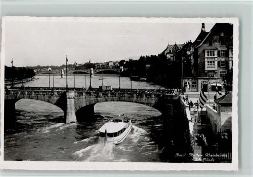 Basel Mittlere Rheinbrücke Schifflände Personenschiff Feldpost