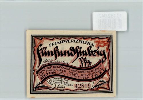 Stettin Notgeld Randowlied Feldmühle Scholwin