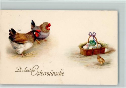 1928 Nr. 1224 Ostern - Hühner u. Küken - Korb mit Eiern - AK