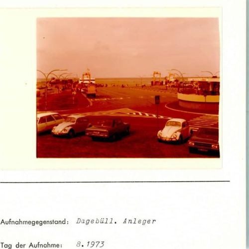 Dagebüll Hafen Anleger VW-Käfer Foto montiert auf Karton
