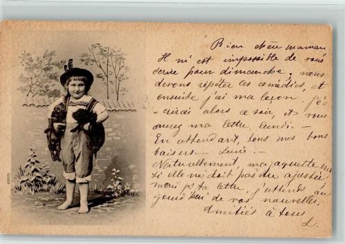 1899 Junge Barfuß mit zwei Welpen auf dem Arm AK