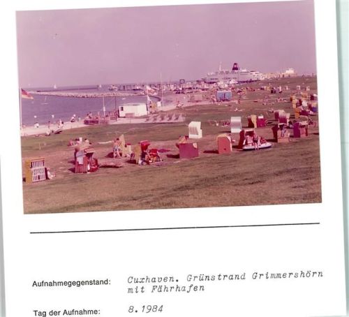 Cuxhaven Grünstrand Grimmershörn mit Fährhafen Foto montiert auf Karton