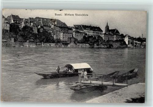 Basel 1907 Mittlere Rheinfähre Weidlinge