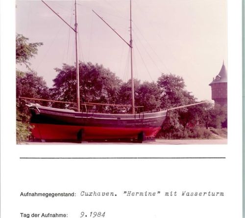 Cuxhaven Hermine mit Wasserturm Foto montiert auf Karton