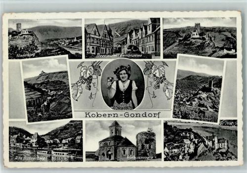 Kobern-Gondorf Niederburg Tazzelwurm Weinbrunnen Mathiaskapelle Alte Wasserburg Ortsansichten Frau mit Weinglas Mehrfachaufnahme