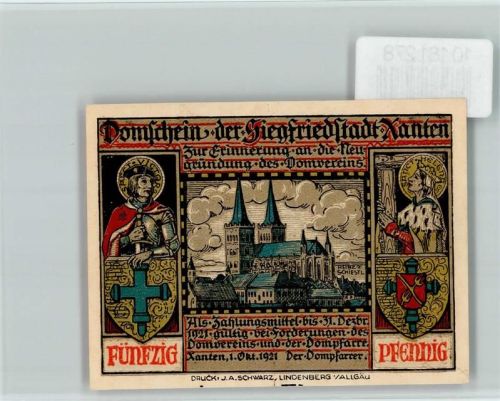Xanten Notgeld Siegfried bei Mime dem Schmied Dom