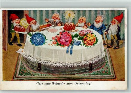 1928 Gedeckter Tisch, Kuchen, Geburtstag AK