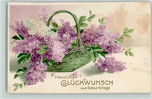 1907 Geburtstag - Korb mit Flieder AK