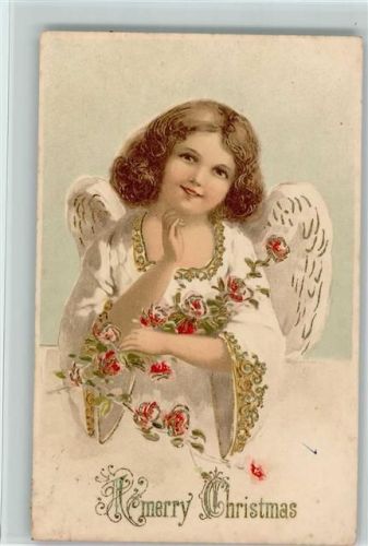 1906 Merry Christmas - Engel mit Rosen AK