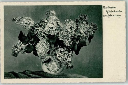 1940 Blumenvase mit Flieder , Geburtstag AK