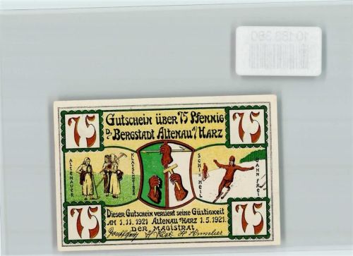 Altenau Notgeld Partie aus der Bergstadt Altenau Winteraufnahme Skifahrer