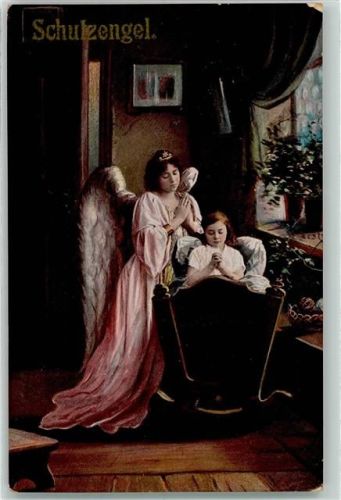 1910 wacht am Wiegenbett des Kindes, Gebet AK