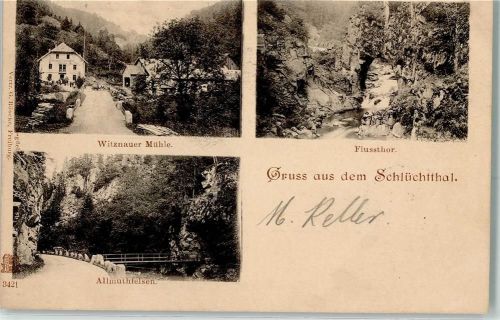 Birkendorf 1899 Schlüchttal Witznauer Mühle Allmuthfelsen