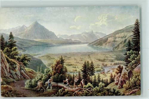 Holzfäller Künstlerkarte sign. Gabriel Lory Forstwirtschaft 1925 Gebrauchsspuren