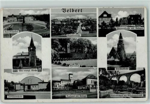 Velbert Hauptbahnhof Alte Evangel. Kirche Jubiläumshalle Ehrenmal Rathaus mit Anlage Blumenstraße mit Anlagen Christuskirche Eulenbachtal mit Eisenbahnbrücke