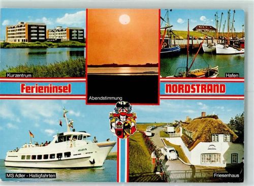 Nordstrand Kurzentrum Hafen MS Adler-Haligfahrten Friesenhaus Abendstimmung