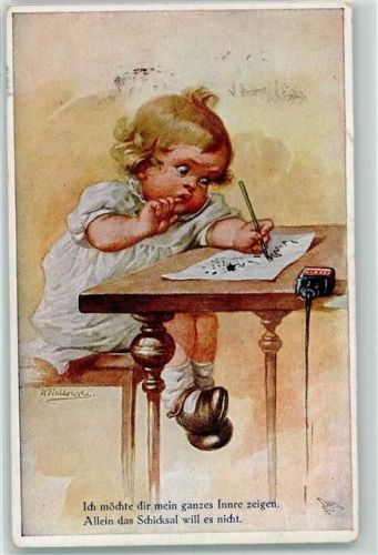 1917 Kleinkind mit einem Tintenfaß sign Fialkowska