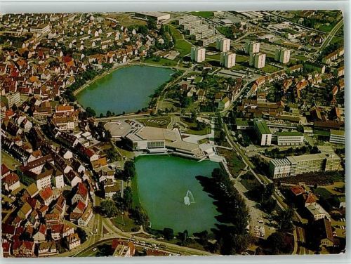 Böblingen Fliegeraufnahme Blick auf die Kongreßhalle und den unteren und oberen See