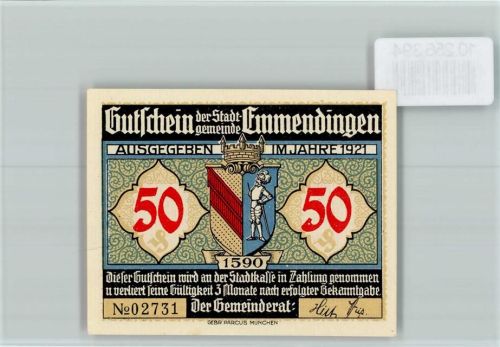 Emmendingen Notgeld 50 Pfennig Gasthaus zum Löwen