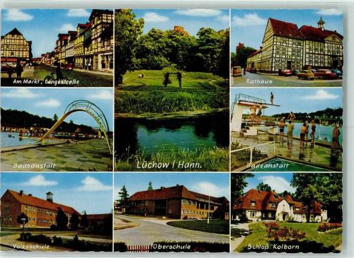 Lüchow Rückseite mit Abschürfungen bzw Kleberesten Rathaus Schwimmbad Schloss Kolborn