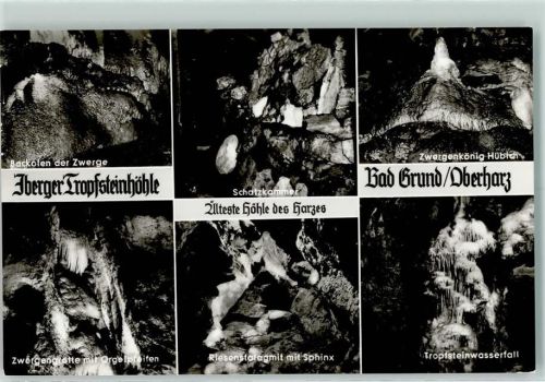 Bad Grund Iberger Tropfsteinhöhle Backofen der Zwerge Zwegengrotte mit Orgelpfeifen Schatzkammer Riesenstalgmit mit Sphinx Zwergenkönig Hübich Tropfsteinwasserfall