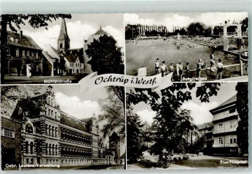 48607 W4434 Ochtrup Gebrauchsspuren Rückseite mit Abschürfungen und Kleberesten Mühlenstraße Bergfreibad Gebr. Laurenz-Verwaltung Pius-Hospital