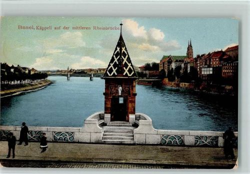 Basel 1911 Käppeli auf der mittleren Rheinbrücke