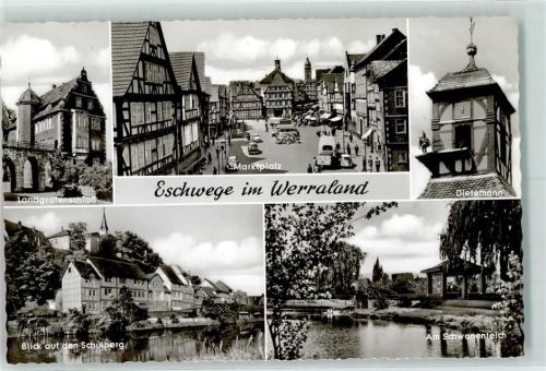 Eschwege Landgrafenschloss Marktplatz Dietemann Blick auf den Schulberg Am Schwanenteich Rückseite mit Abschürfungen bzw Kleberesten