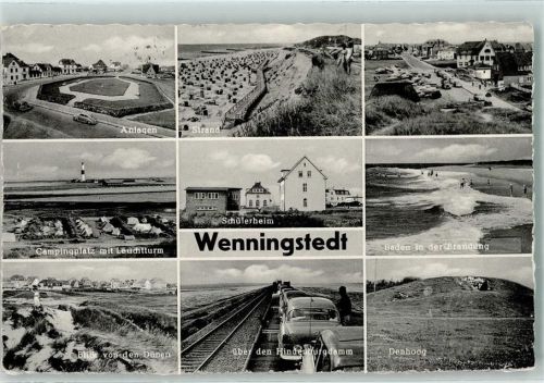 Wenningstedt Anlagen Strand Campingplatz mit Leuchtturm Schülerheim Baden in der Brandung Blick von den Dünen Über den Hindenburgdamm Denhoog